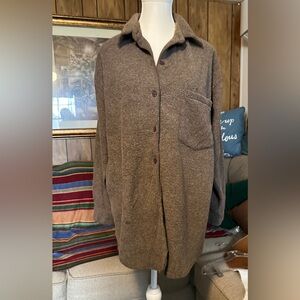 Vintage Cozy Warm Brown Button-Up Shirt w/ Leggings, Size L